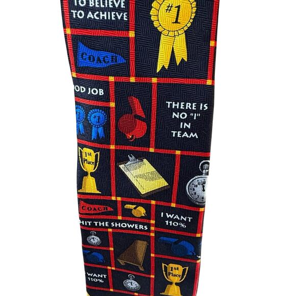RM Style Fun and Casual Sports Themed Neck Tie Size 57" in Black, Red, & Yellow - Picture 2 of 4